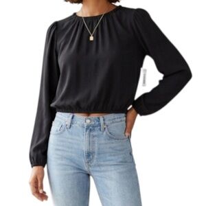 Cloth & Stone Black Tencel Elastic Hem & Neck Cropped Blouse Top Size XL NWT